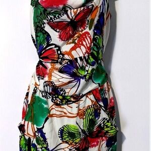 New York & Company Strapless Multicolor Butterfly Dress